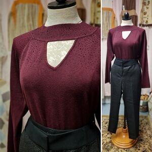 Cable & Gauge Dark Sienna and Black Rhinestone Sweater size Large
